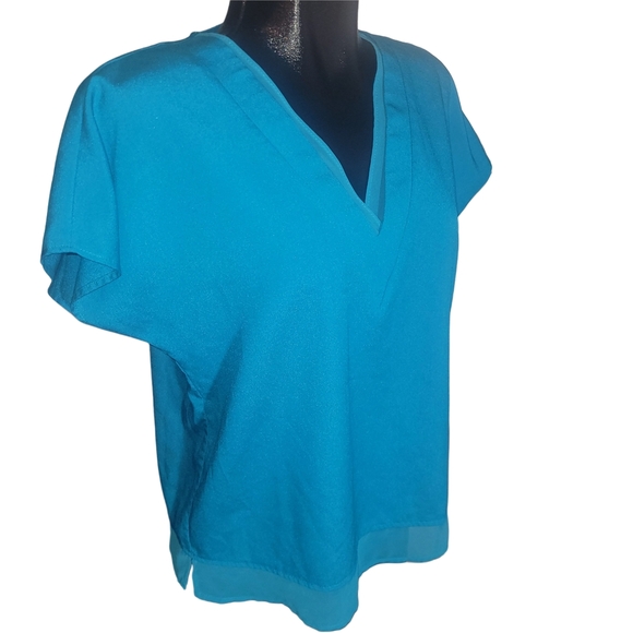 DKNY Teal Short Sleeve Faux Layered Top S - Picture 3 of 7